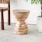 18.5" Brown Teak Wood Handmade Hourglass Accent Table with Stacked Wood Pieces